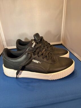 Puma Black Leather Sneakers with White Platform Sole